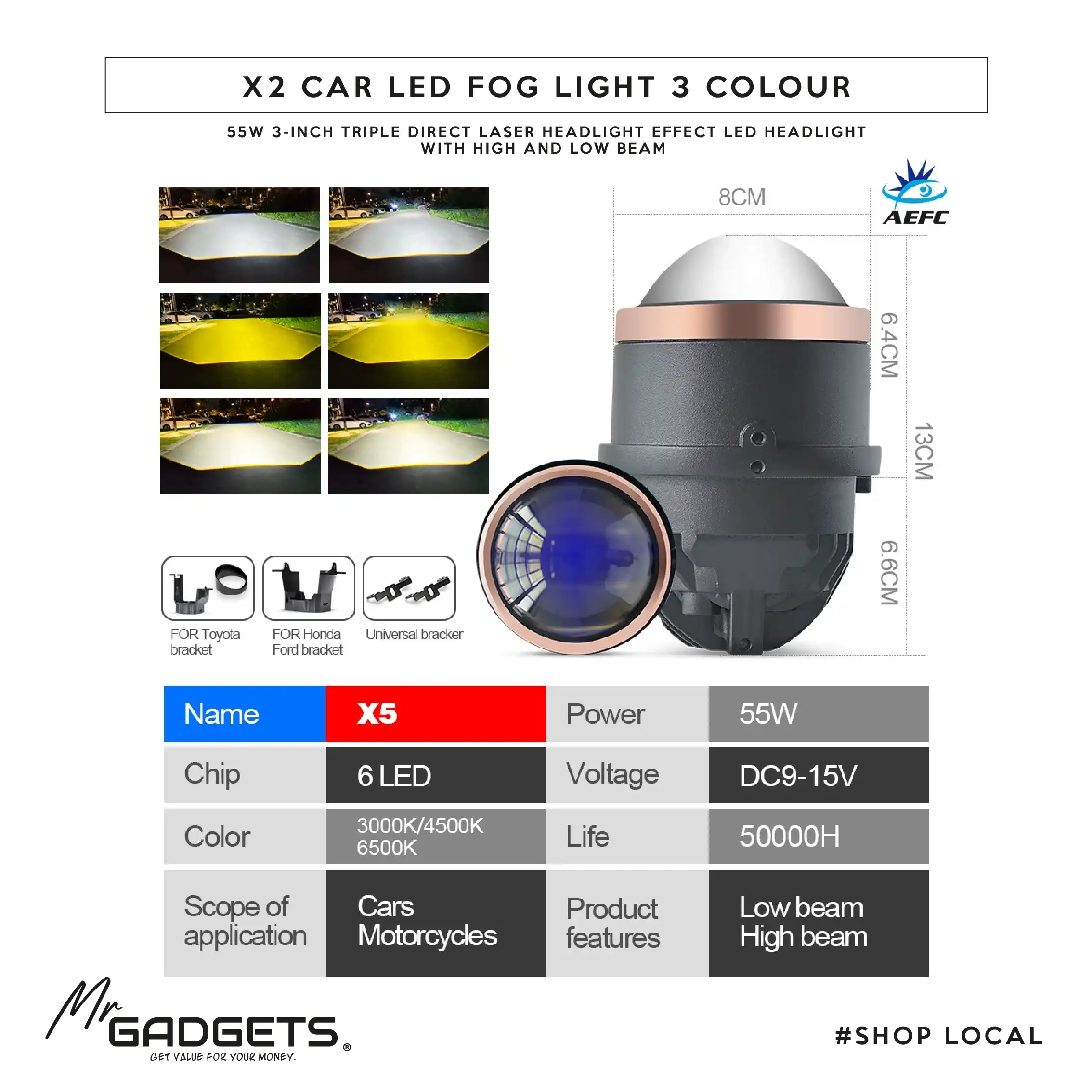 X2 Car Led Fog Light 3 colour - Image 2