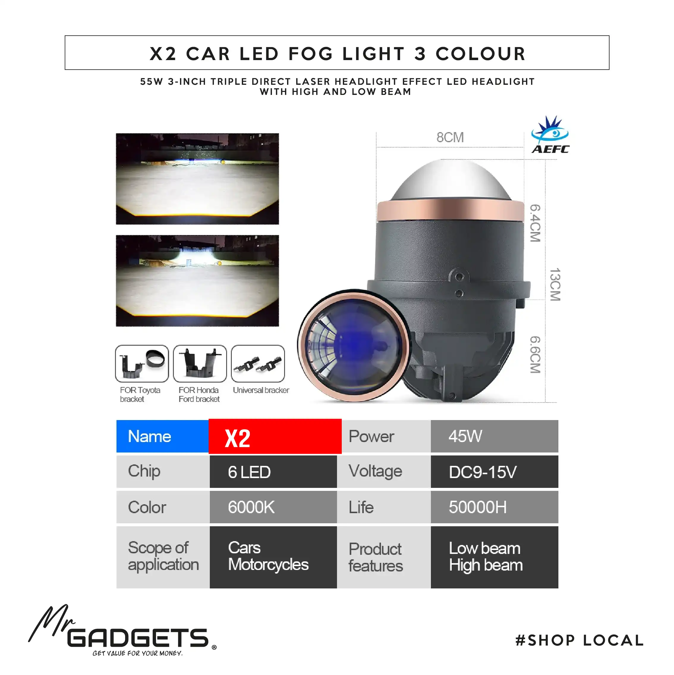 X2 Car Led Fog Light 3 colour - Image 4
