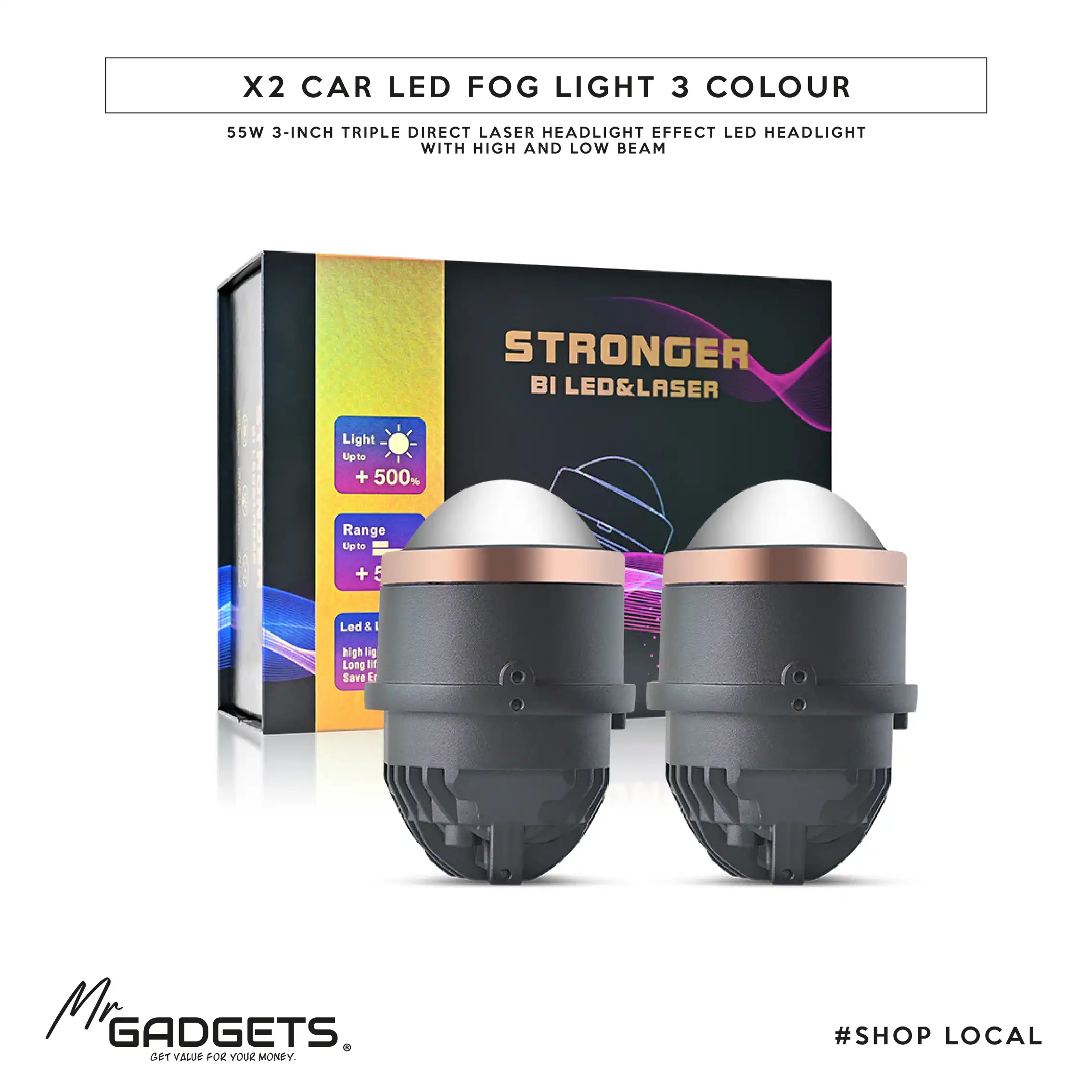 X2 Car Led Fog Light 3 colour