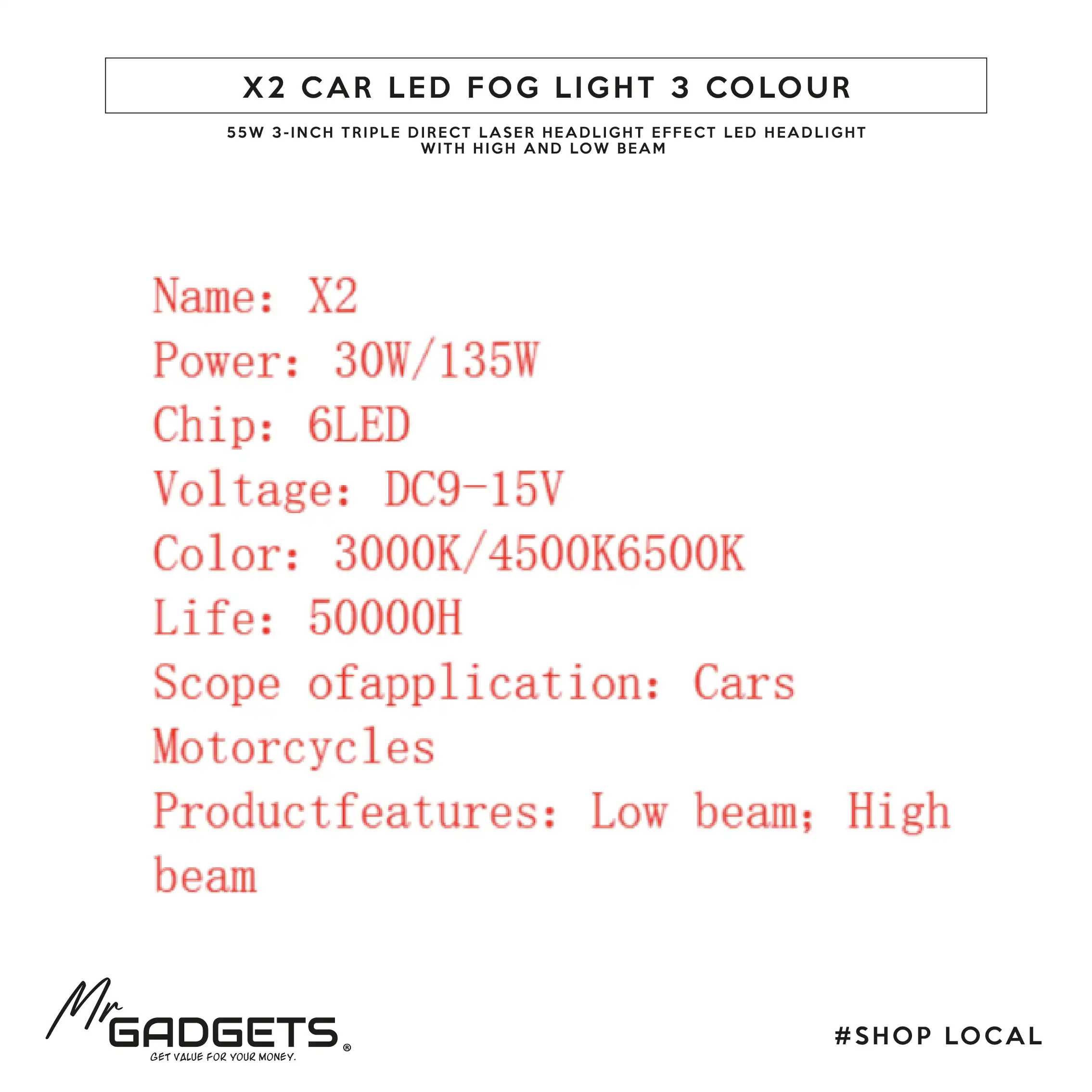 X2 Car Led Fog Light 3 colour - Image 7