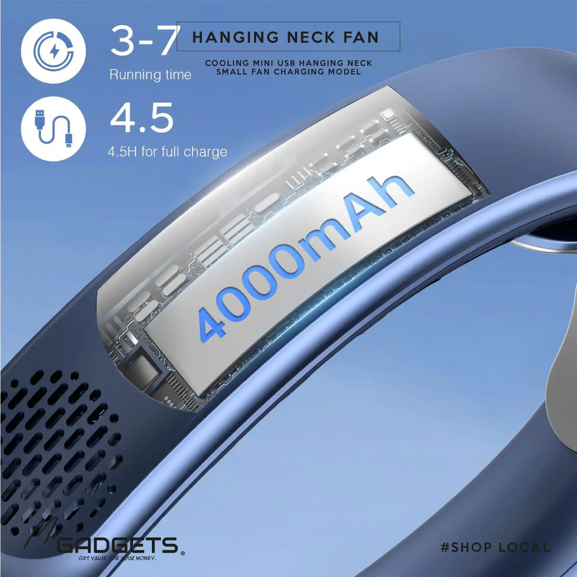 Rechargeable Hanging Neck Fan - Image 4