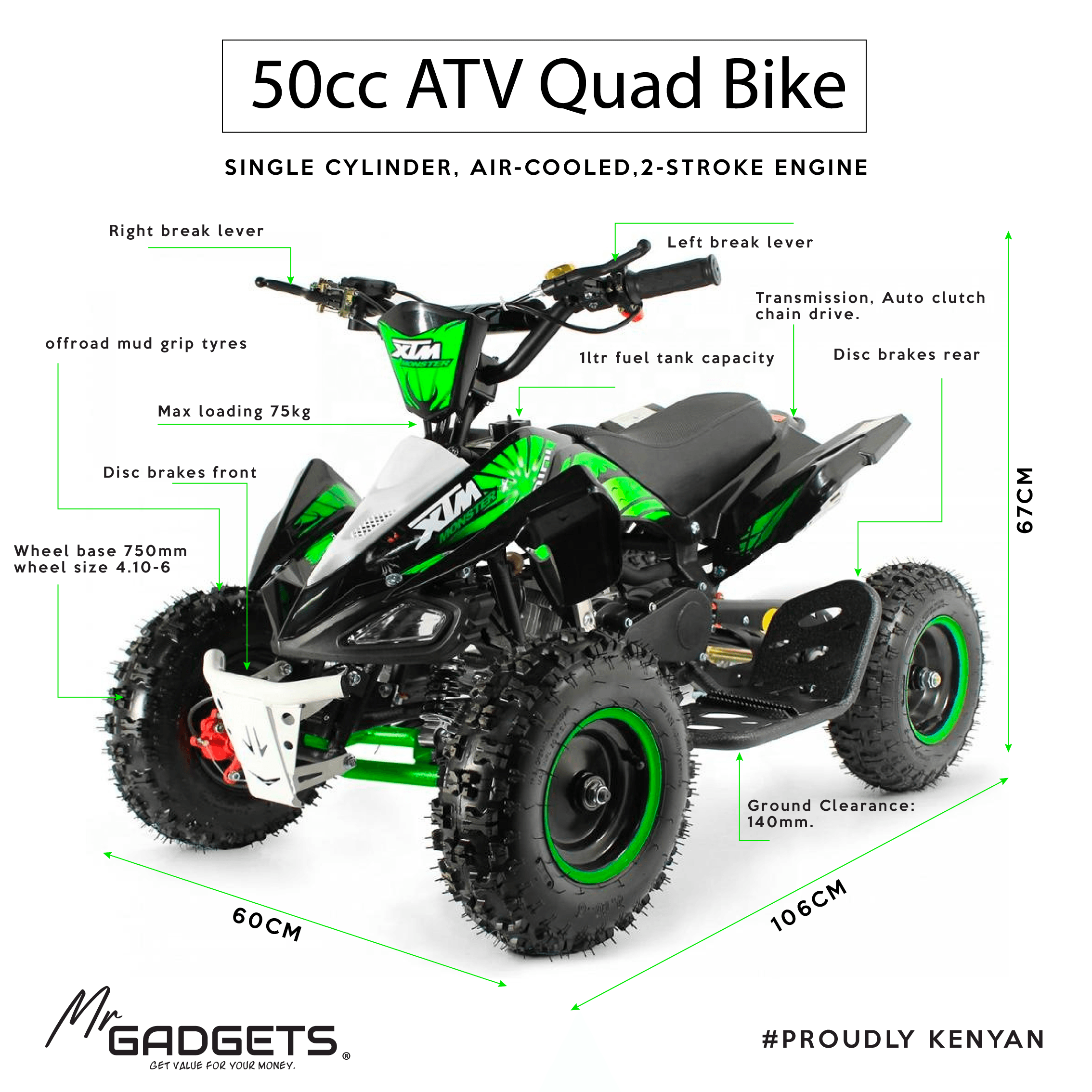 50CC Petrol 2 Stroke Atv