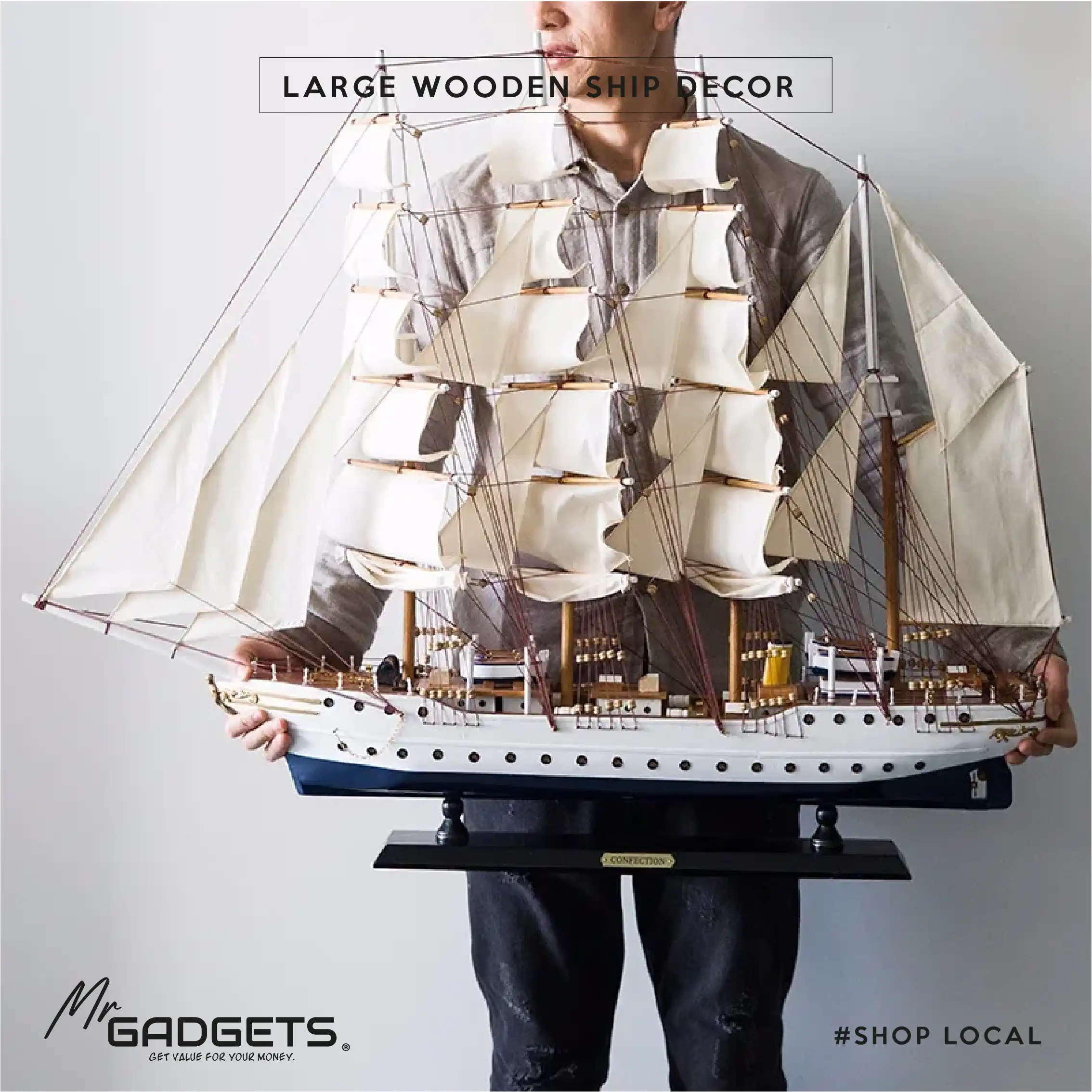 Xl Wooden Ship Decor