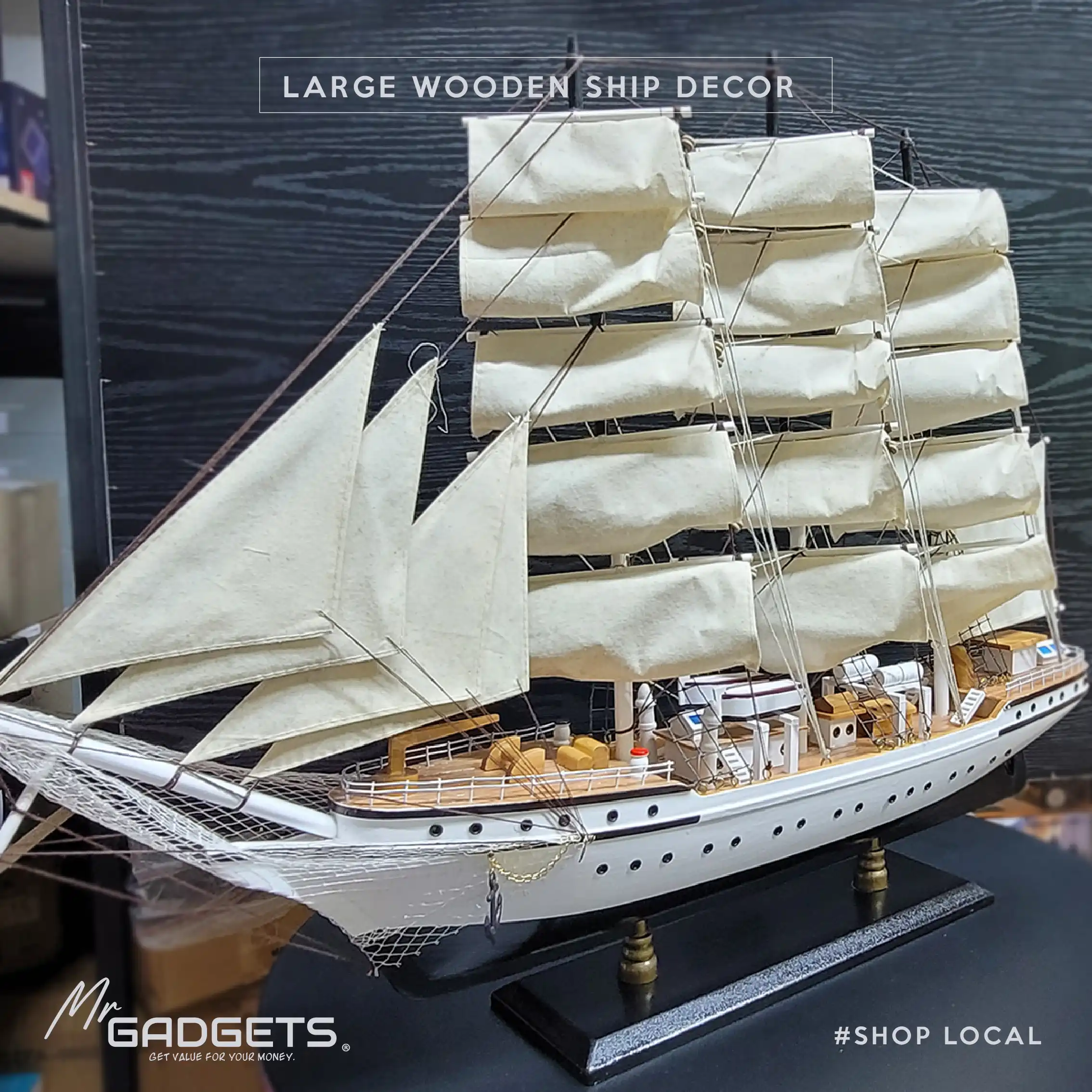Xl Wooden Ship Decor - Image 2